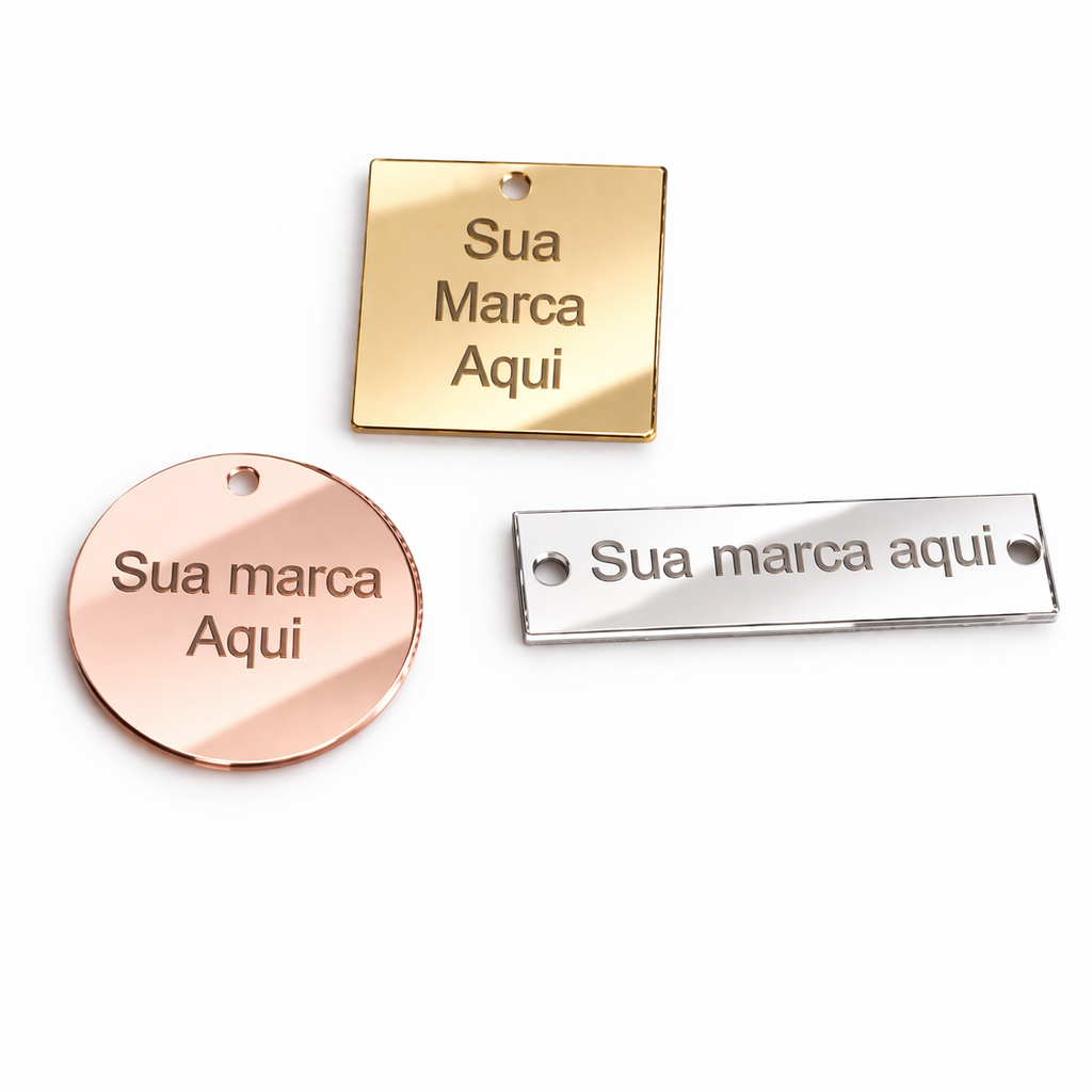 Kit 30 Tags Etiqueta Acrílico Espelhado Personalizada Decorativo