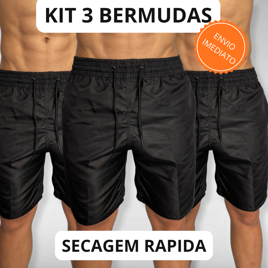 KIT Bermuda Tactel Shorts Masculino Básico Liso Academia Cadarço Cordão Praia Mauricinho Secagem Rapida M GG