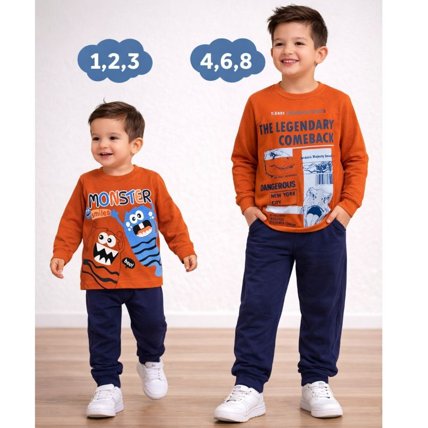 Conjunto de moletom sem capuz menino tamanho: 1,2,3,4,6,8 roupas de inverno frio