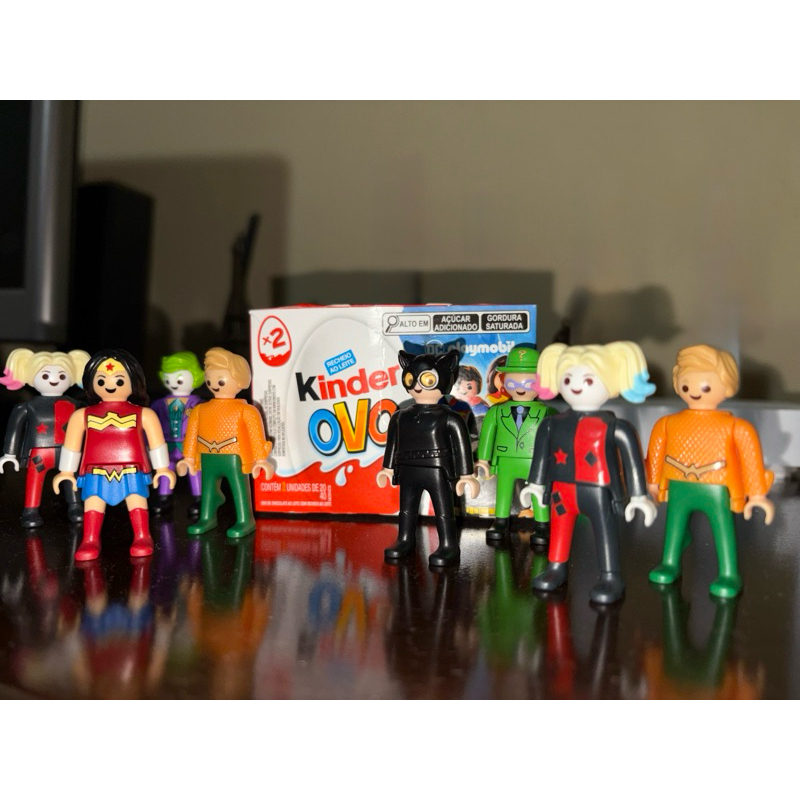 Playmobil Kinder Ovo DC - mulher maravilha, batman, coringa, flash, lanterna verde, charada e etc