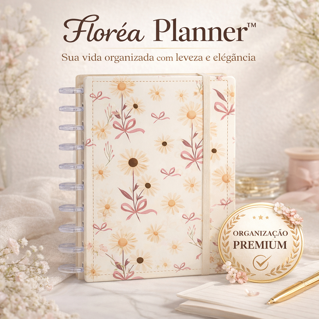 Floréa Planner Caderno Inteligente A4 Folhas Reposicionaveis Capa Dura Organizador Estudo Trabalho Floral