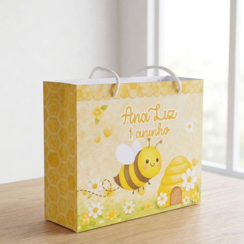 Sacolinha Personalizada Abelhinha | Lembrancinha | Aniversário ABELHA | Personalizado (Pegue e Monte)