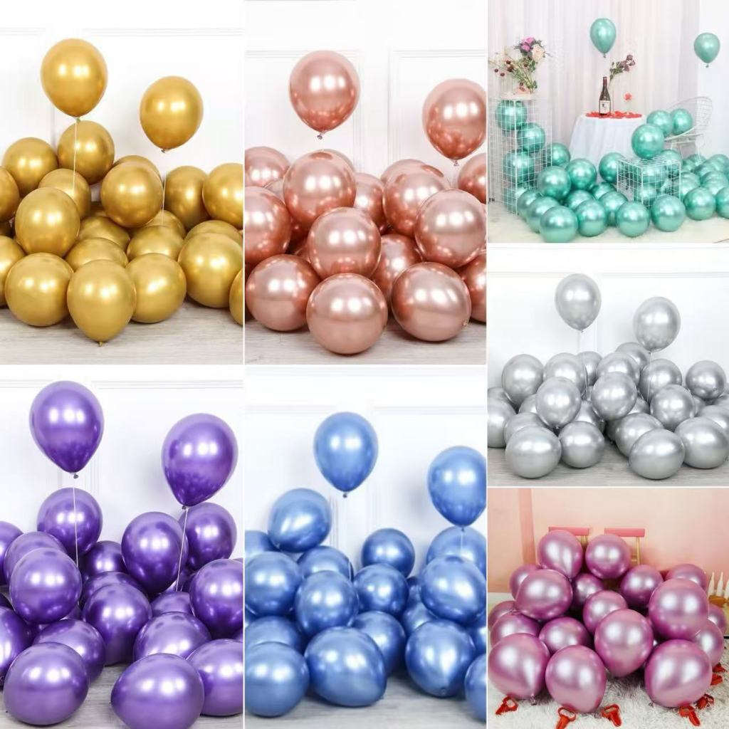 50 Balão Metalizada Bexiga Nº 10 Decoração De Festa Metalizada Aniversário Casamento Evento Painel em Oferta na Shopee