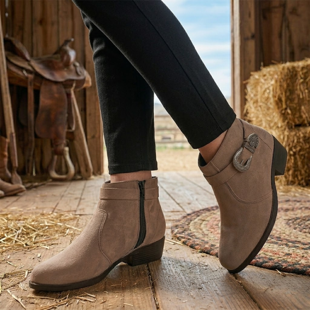 Bota Feminina Texana Salto Baixo Camurça Western Cano Curto Bico Fino em Oferta na Shopee