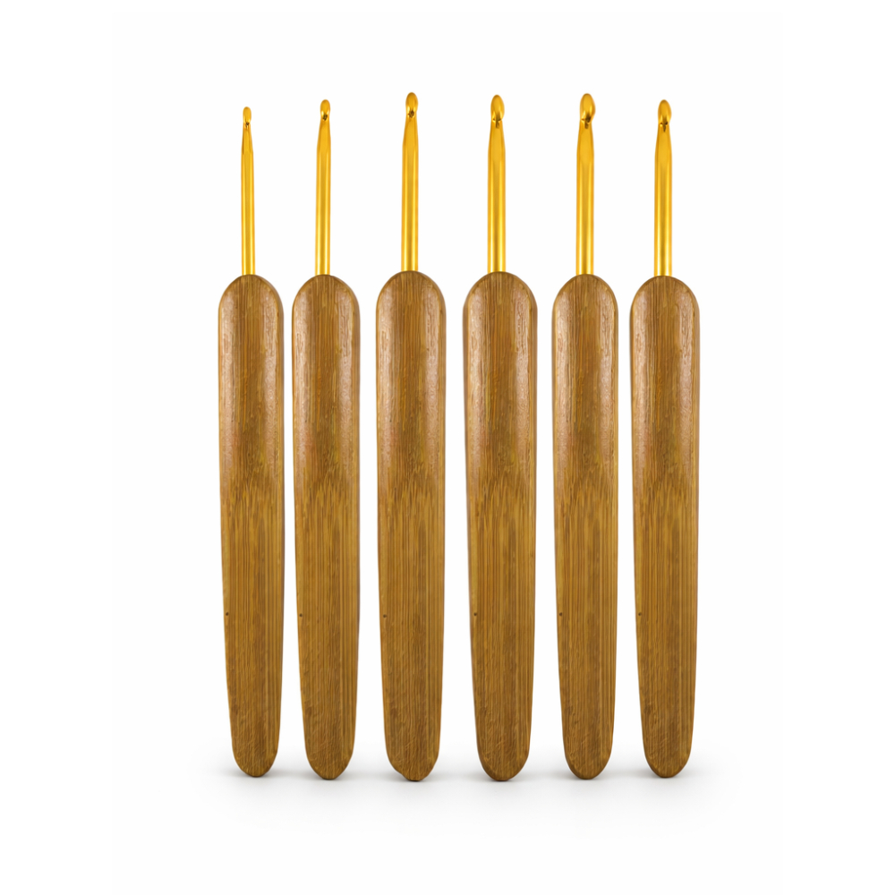 Agulhas de Crochê Cabo de Bambu  Kit 6 Unidades  Vários Tamanhos Profissionais