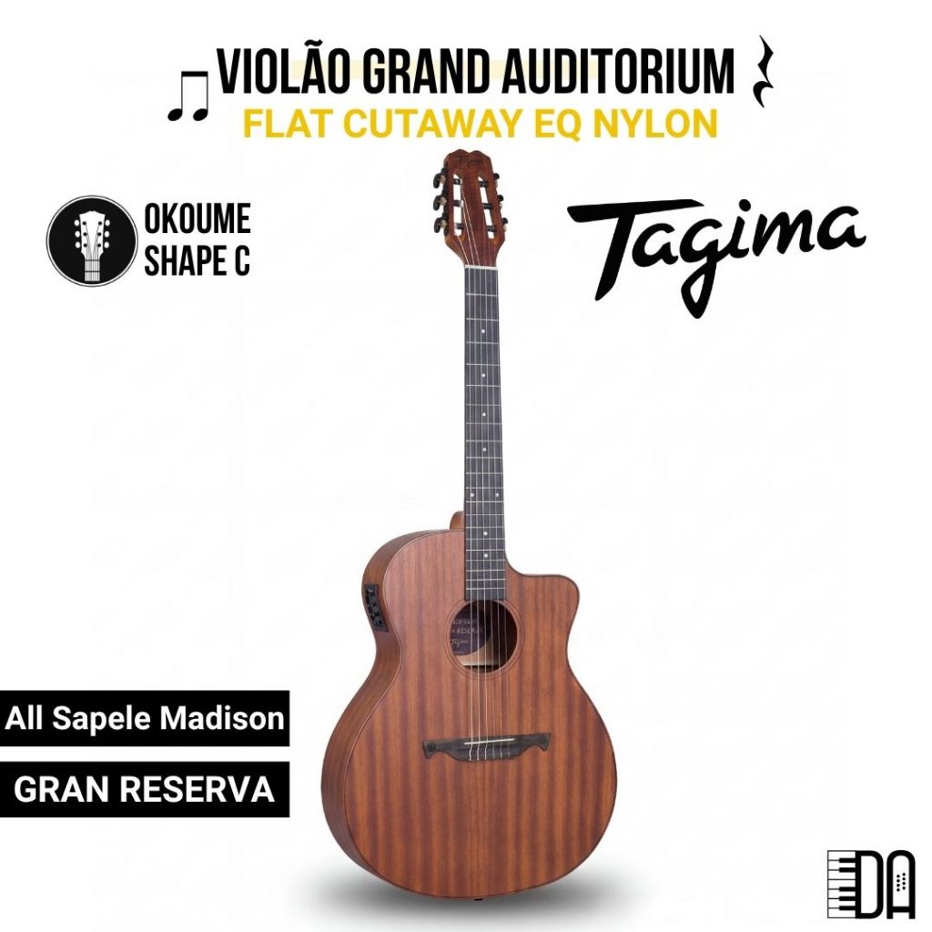 Violão Grand Auditorium Flat Cutaway EQ Nylon All Sapele Madison Gran Reserva NTOP Tagima