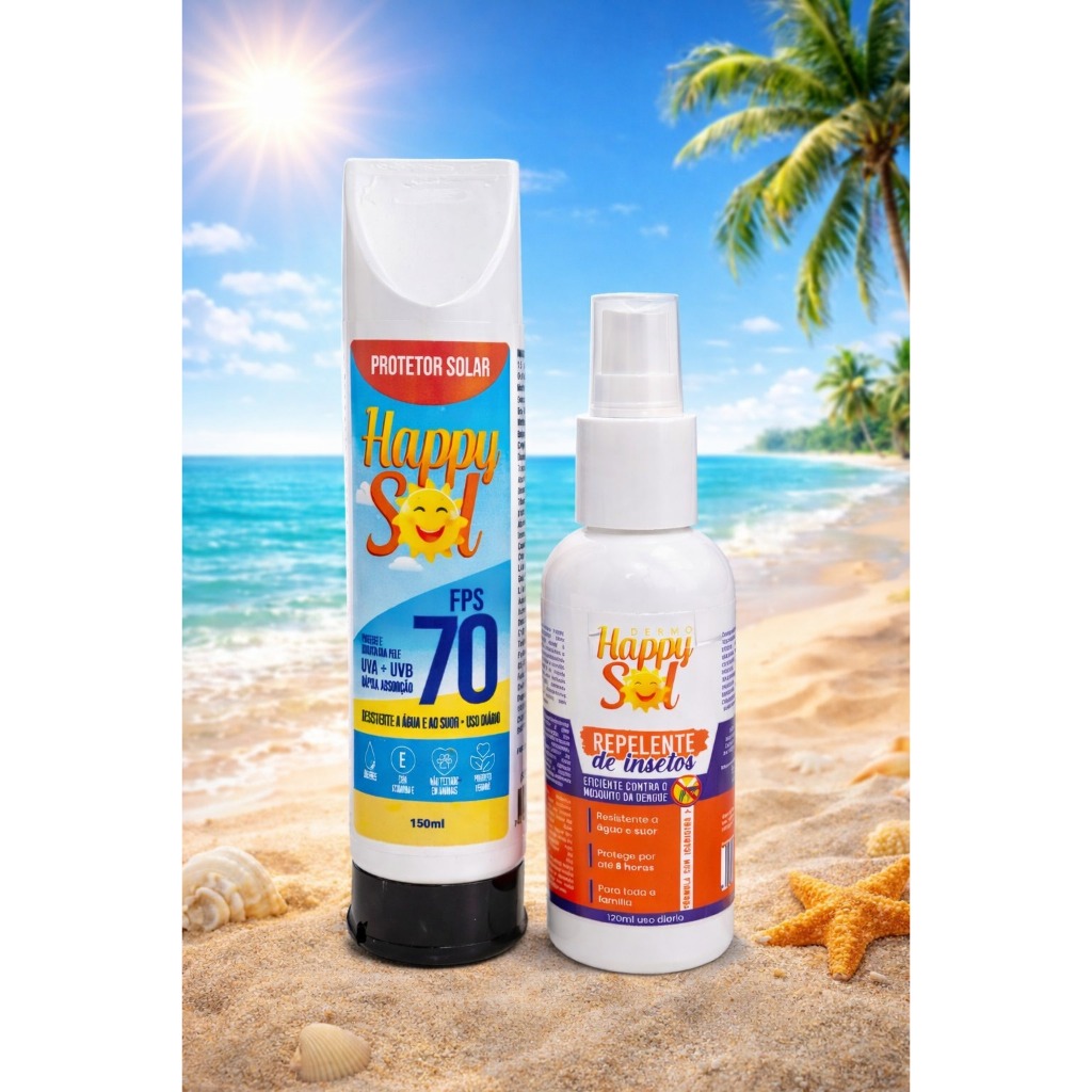 🌞 Kit Happy Sol: Protetor Solar FPS 70 + Repelente — Proteção Total para Dias de Verão! em Oferta na Shopee