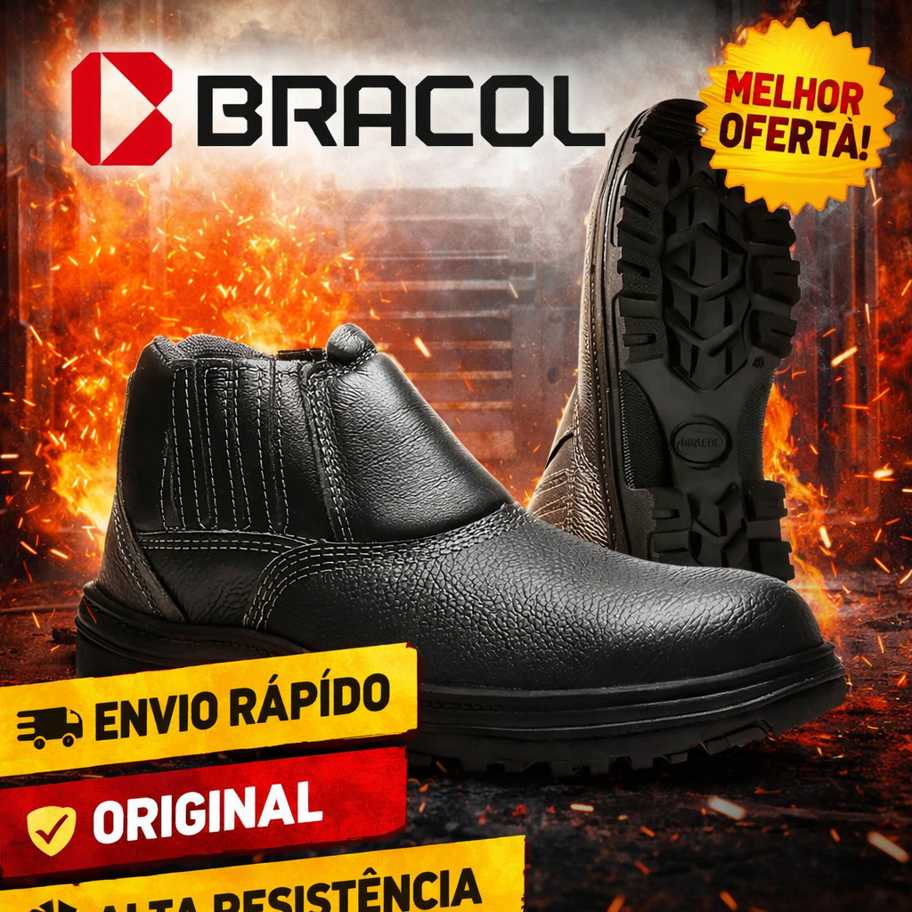Botina EPI Bracol Bico Plástico com Elástico | Calçado de Segurança para Obras e Serviços Pesados