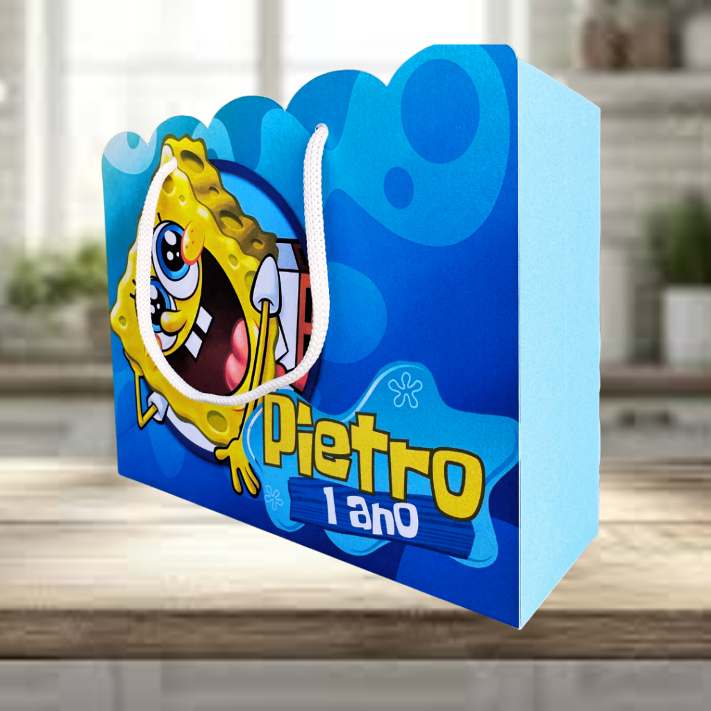 Sacolinha Personalizada Bob Esponja | Lembrancinha | Mimo | Aniversário | Surpresa | Pegue e Monte