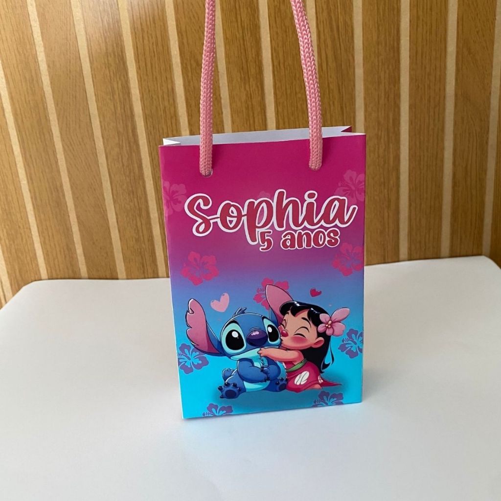 Kit Sacolinha 10|15|20 Personalizada Lilo e Stitch Festa 10x15cm | Lembrancinha, Embalagem, Kit Presente com Alça