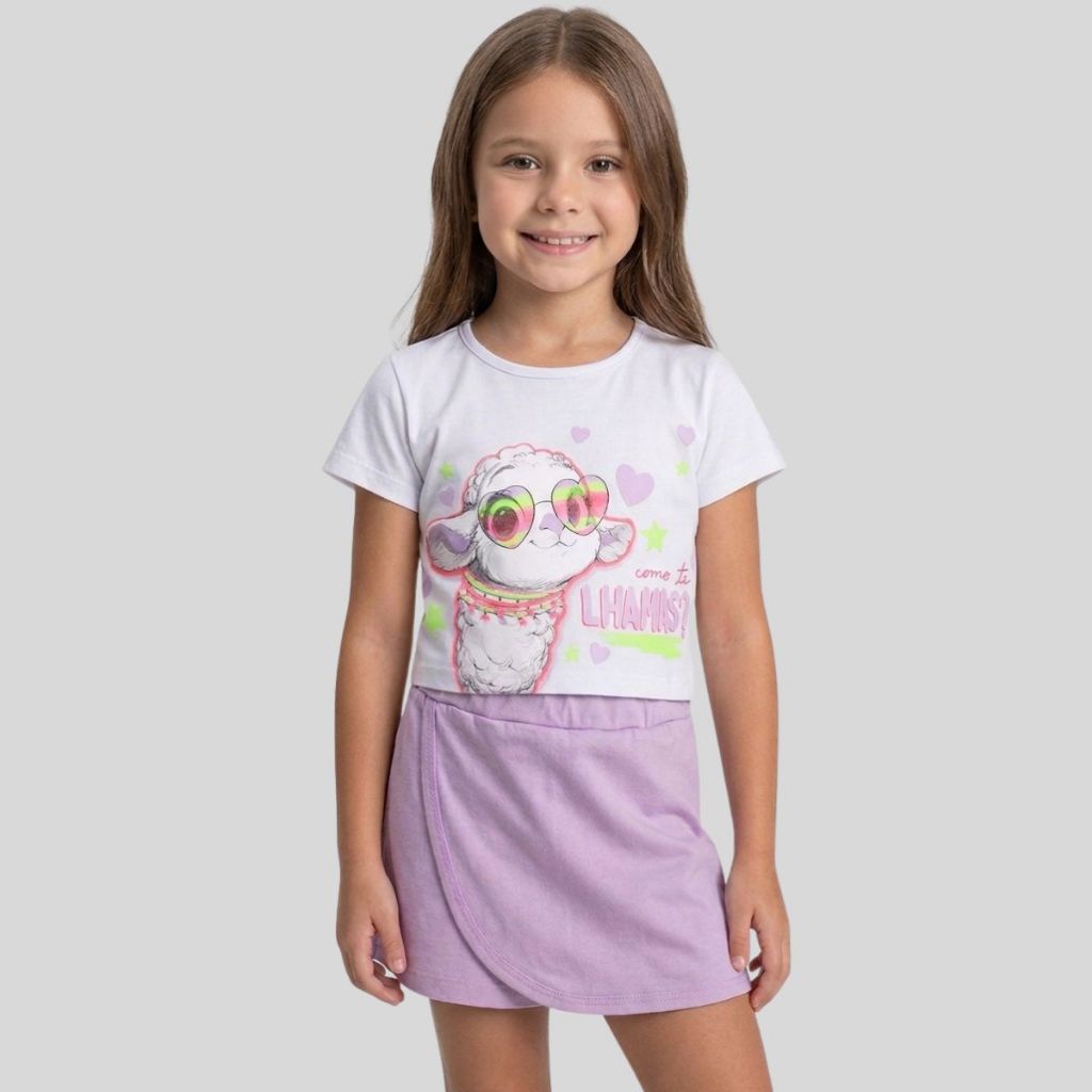 Conjunto Infantil Juvenil Menina Feminino Verão Blusa Cropped e Shorts/Saia Confortável Casual