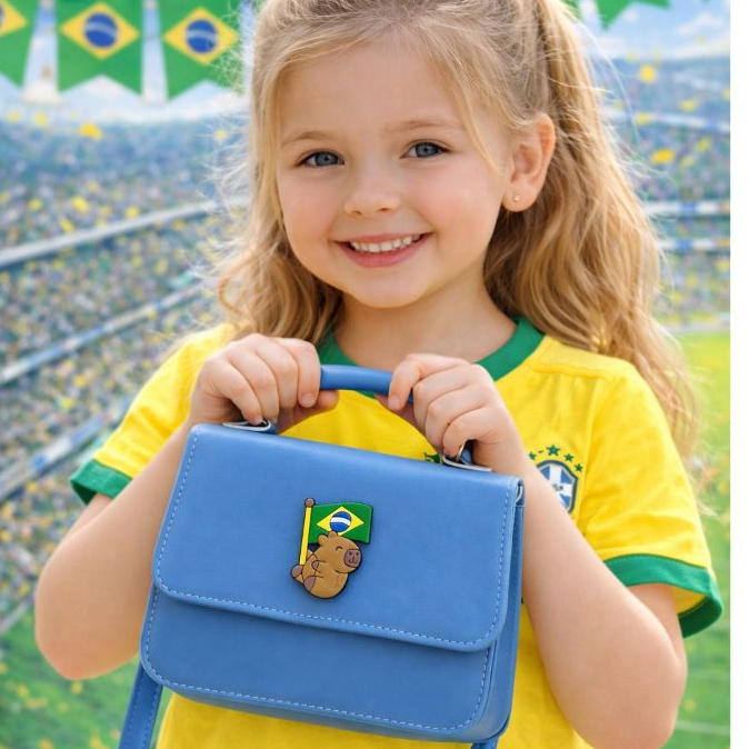 Bolsa Feminina Infantil Capivara Flor Brasil Copa Verde Amarelo