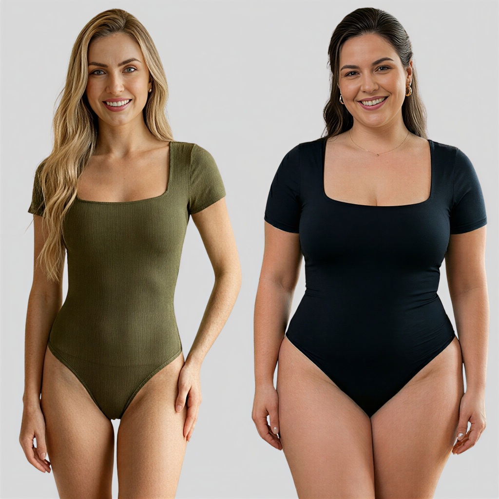 Body Feminino Manga Curta Decote Quadrado 36 ao 50 Plus Size Forro Duplo Segunda Pele Moda Tendência Blogueira Suplex