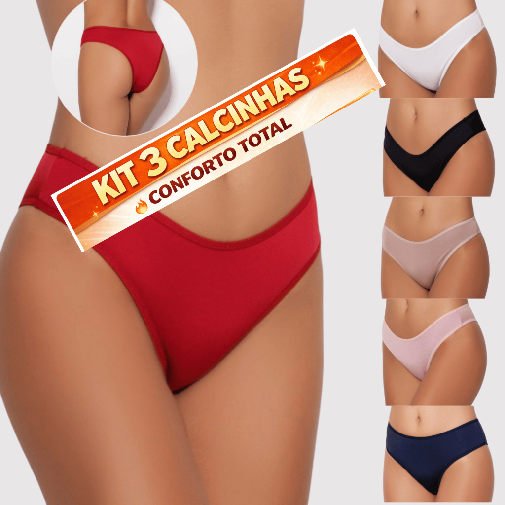 Kit 3 Calcinhas Microfibra Sem Costura Confortável Lingerie Feminina Básica Promoção