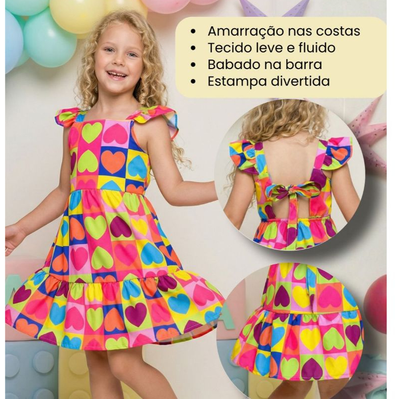 Vestido Infantil Menina Colorido  Divertido Festas JUNINAS QUADRILHAS