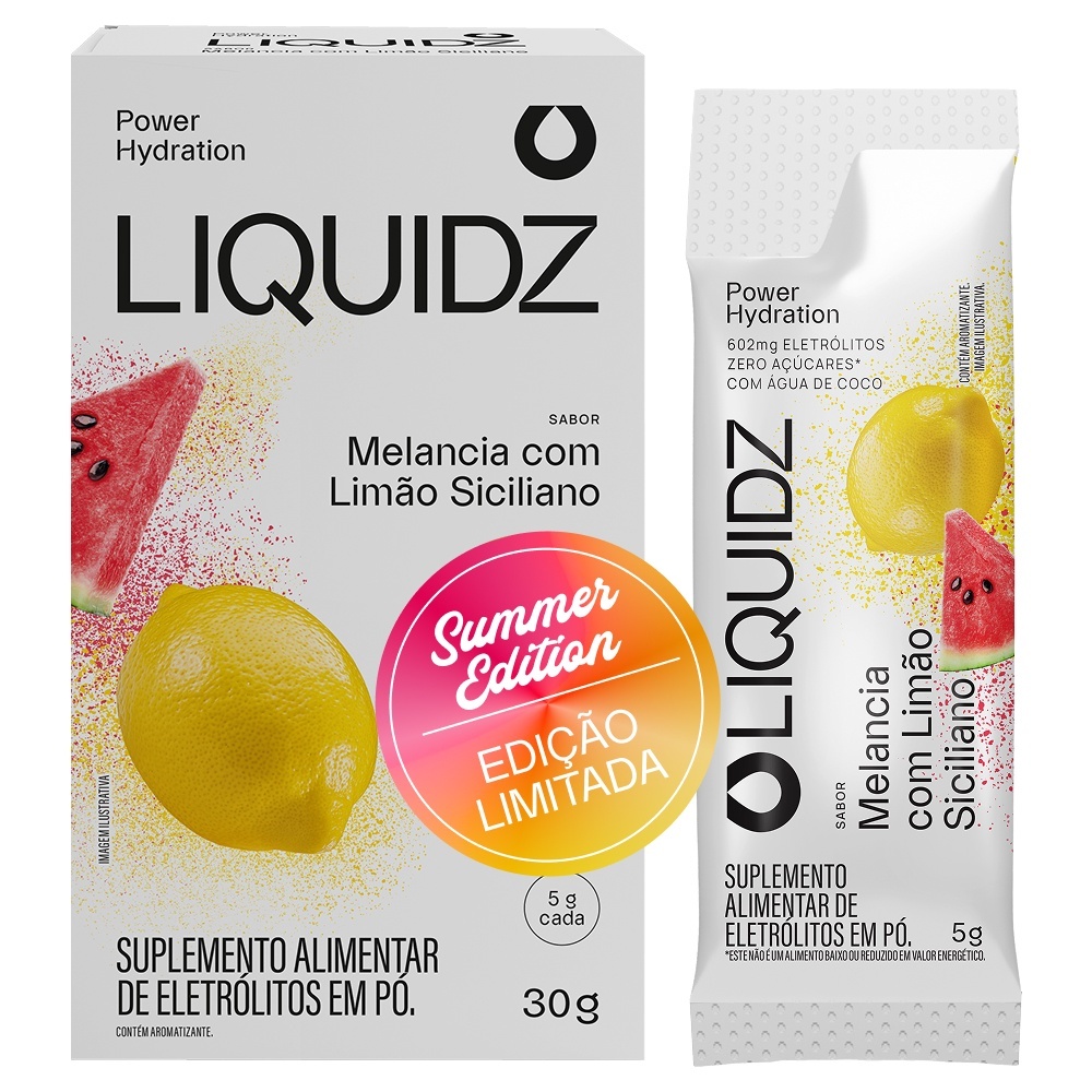 LIQUIDZ® - Eletrólitos Zero Açúcar - Melancia com Limão Siciliano - 6 sachês
