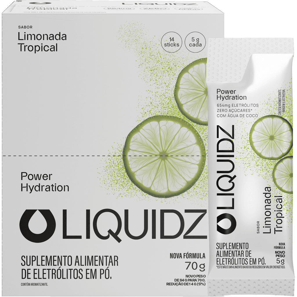 LIQUIDZ® - Eletrólitos Zero Açúcar - Limonada Tropical - 14 sachês