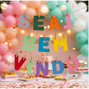 Faixa Frase Seja Bem Vindo EVA  Letra Colorida Para Varal Decorção Festa