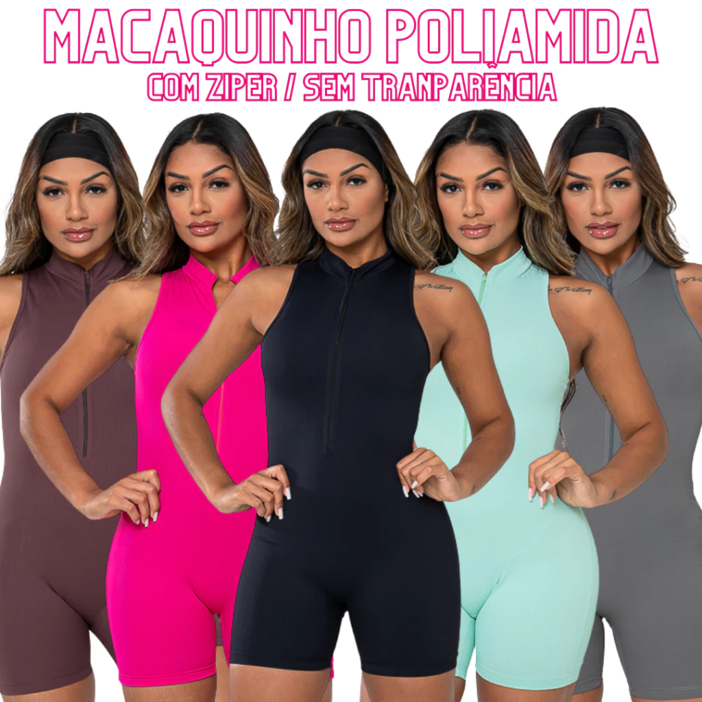 Macaquinho Poliamida Feminino Academia Com Zíper Roupa Fitness Treino Yoga Roupa Esportiva Feminina — imagem 1
