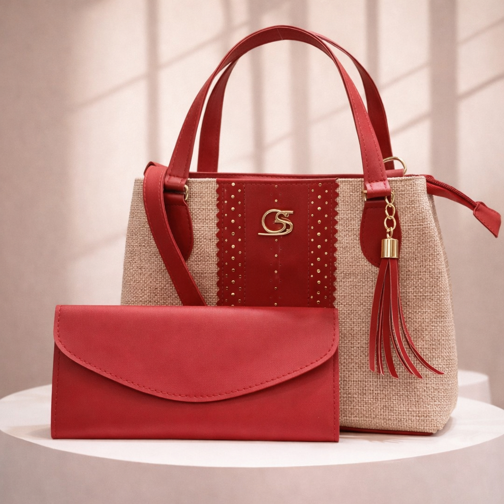 Bolsa Média Tecido Paris, Bolsa Feminina Transversal + Carteira Couro Sintético Versátil Gaby Show