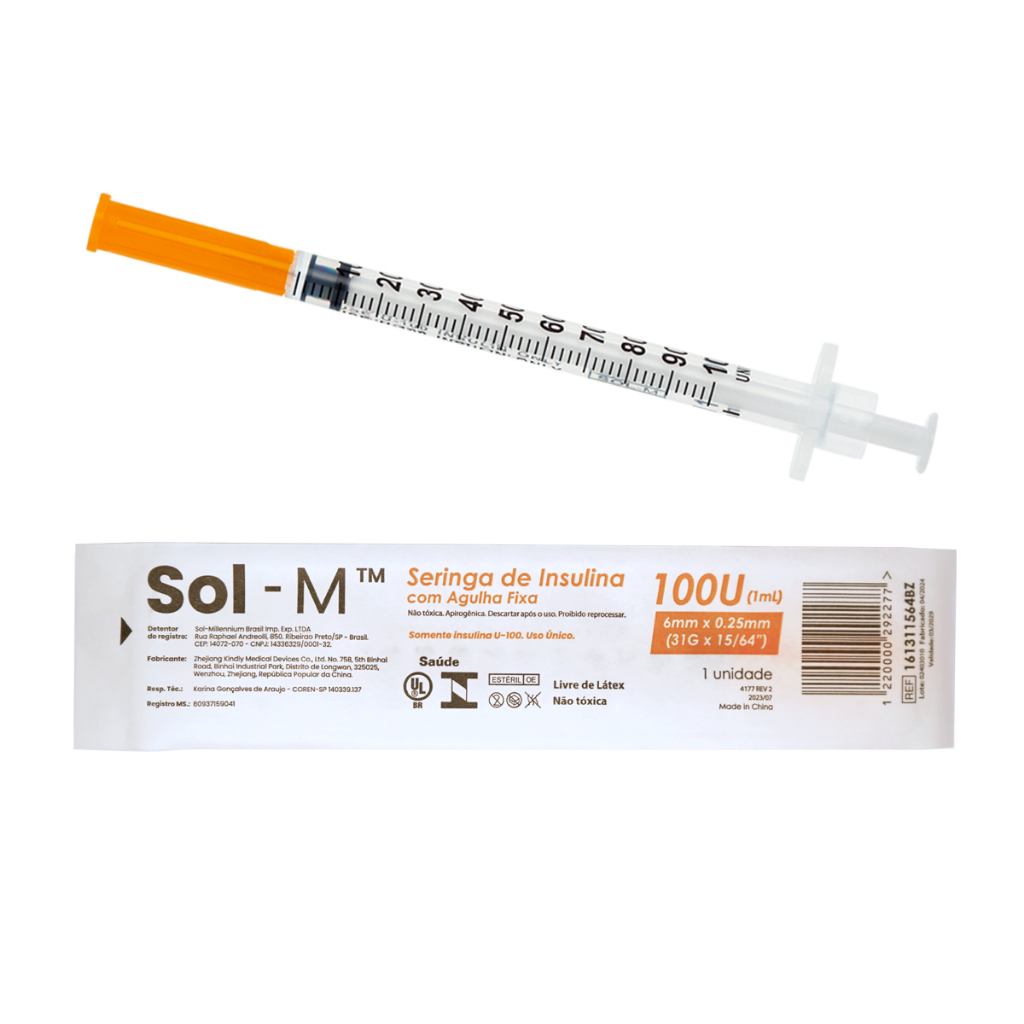 Seringa Botox Insulina 1ml Agulha Fixa 31g 6mm X 0,25mm Solm
