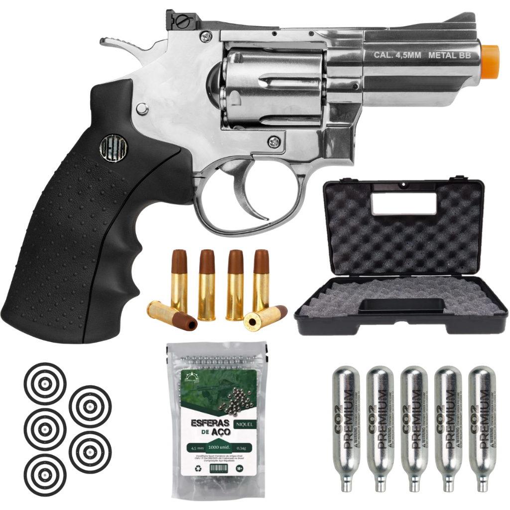 Revólver de Pressão 708s NIQUELADO 2'' CO2 4,5MM Delta/Rossi CO2 4,5mm + Escolha seu kit em Oferta na Shopee
