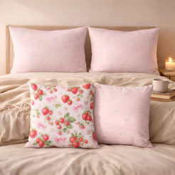 Capa de Almofada 45x45 + Fronha 50x70 Morango com Laço Floral Delicado | Opções