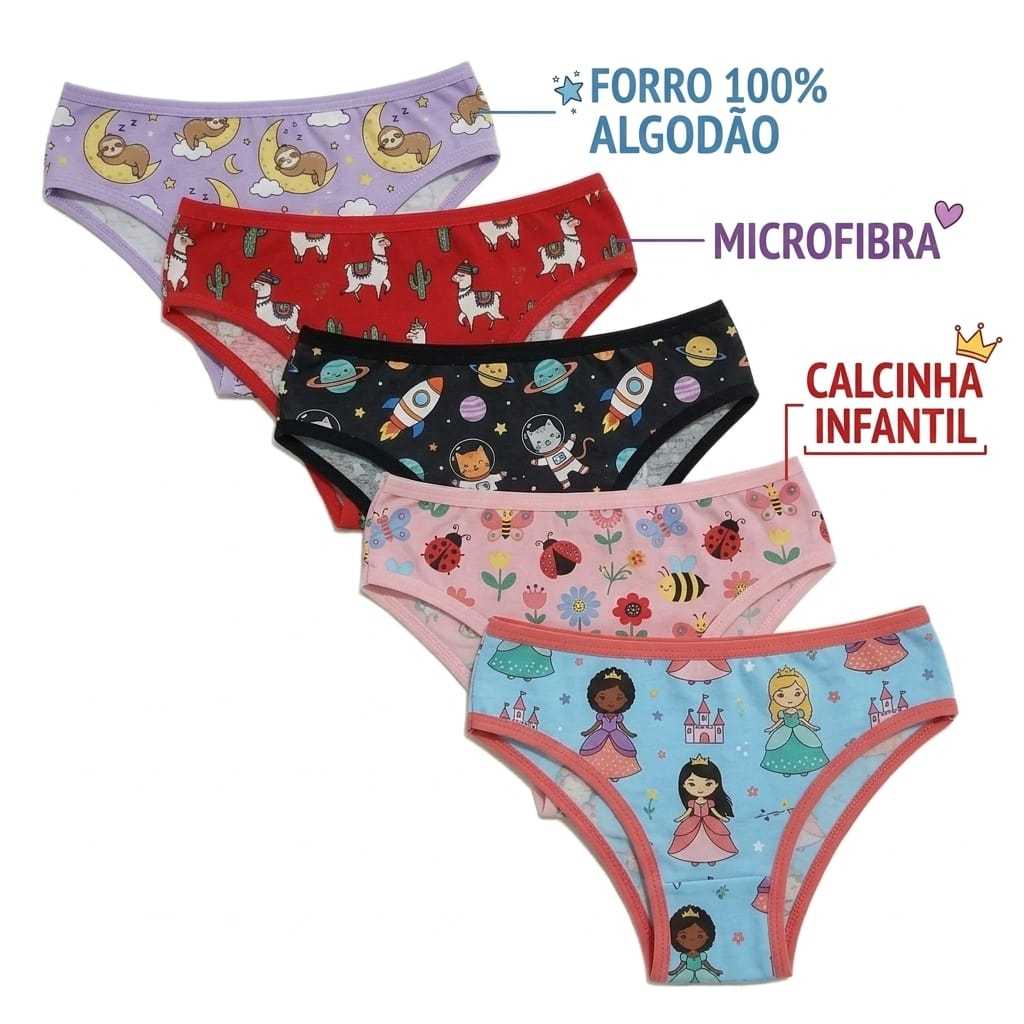 Kit Calcinha Infantil Estampas Divertidas Calcinha Com Forro Conforto Criança Calçolinha Microfibra