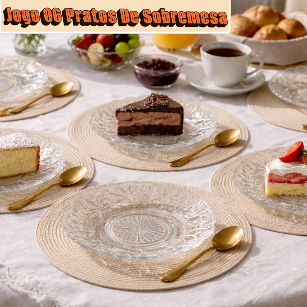 Jogo Prato de Sobremesa 06 Unidades Detalhada em Vidro Kit Petala Resistente Pratos Modernos em Oferta na Shopee