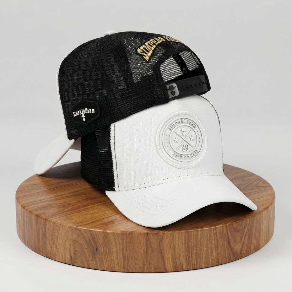 Boné Trucker Simprão Farm Country Combo Branco Original Telinha Aba Curva Ajustavel Premium