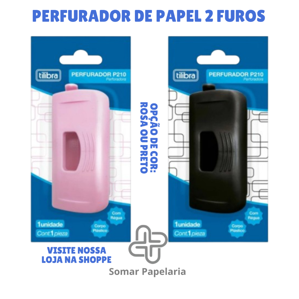 Perfurador 2 Furos 10 Folhas P210 Rosa Claro ou Preto - Tilibra