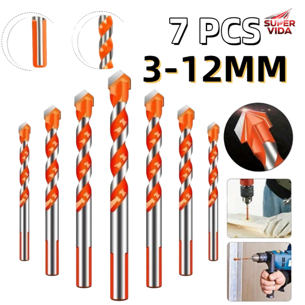 Kit 7 Brocas de carboneto Triangular Titânio Profissionais 3-12mm Para Fura Tudo