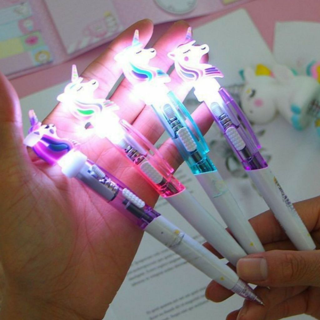 Lapiseira 0.7mm com Luz LED Unicórnio Arco Iris Lápis Refil Material Escolar Papelaria Fofa Vmp em Oferta na Shopee