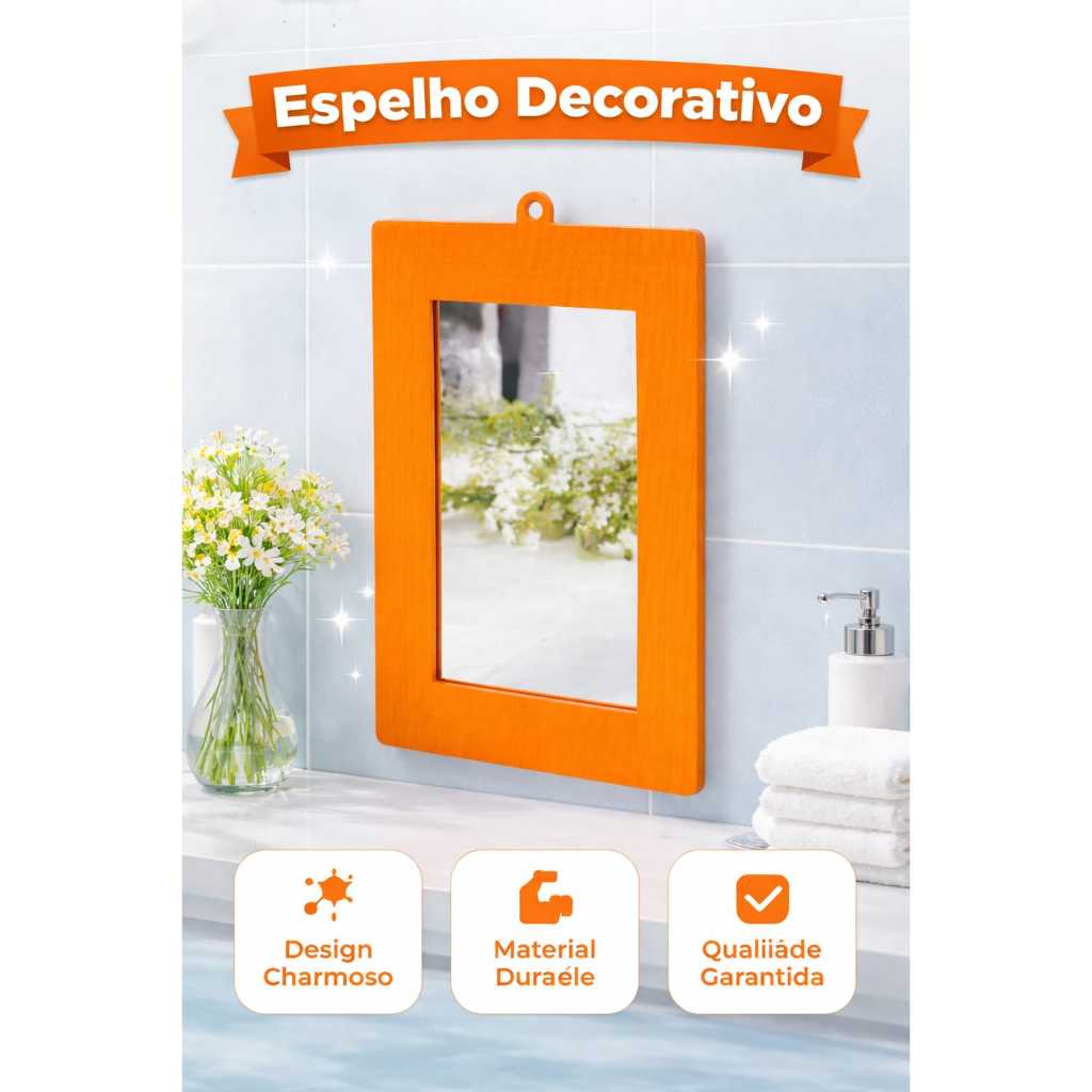 Kit 10 Espelhos Com Moldura Plastica Laranja Número 12