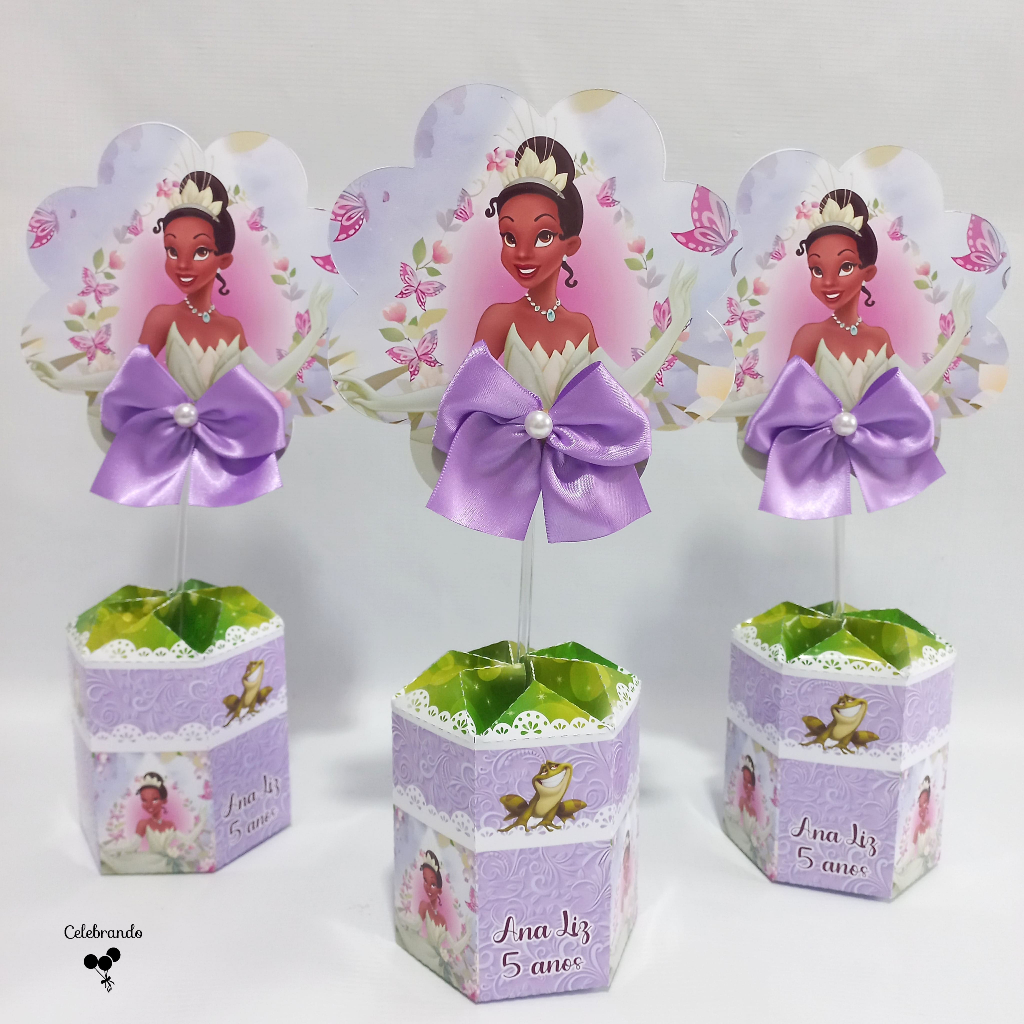 Centro de mesa Personalizados Princesa Tiana Enfeite de Mesa Aniversário Cachepo PEGUE E MONTE