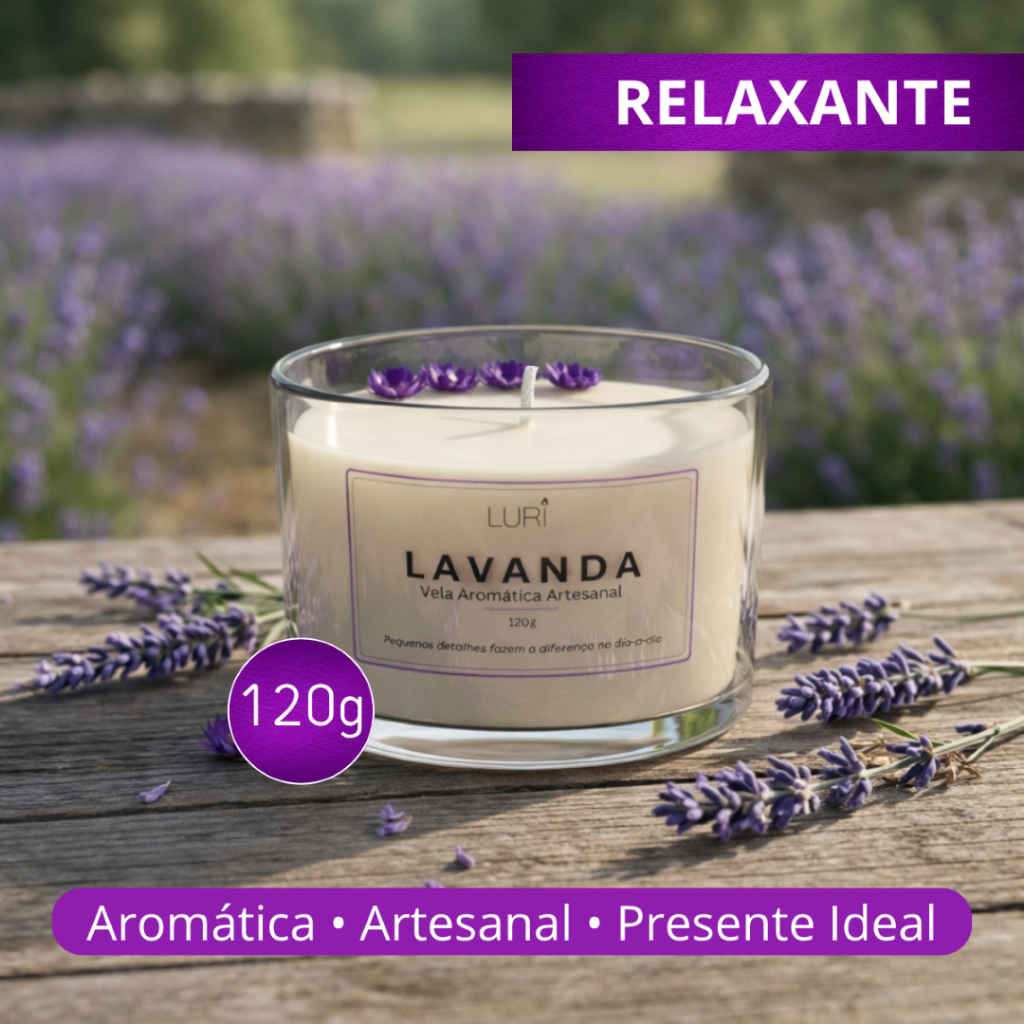 Vela Aromática Lavanda 120g Aroma Intenso Relaxante Presente Decorativo LURI