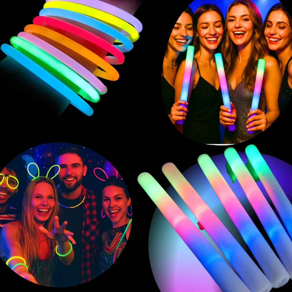 Kit 120 Itens Festa Neon Bastão de led + Pulseira Neon Casamento Aniversário Balada