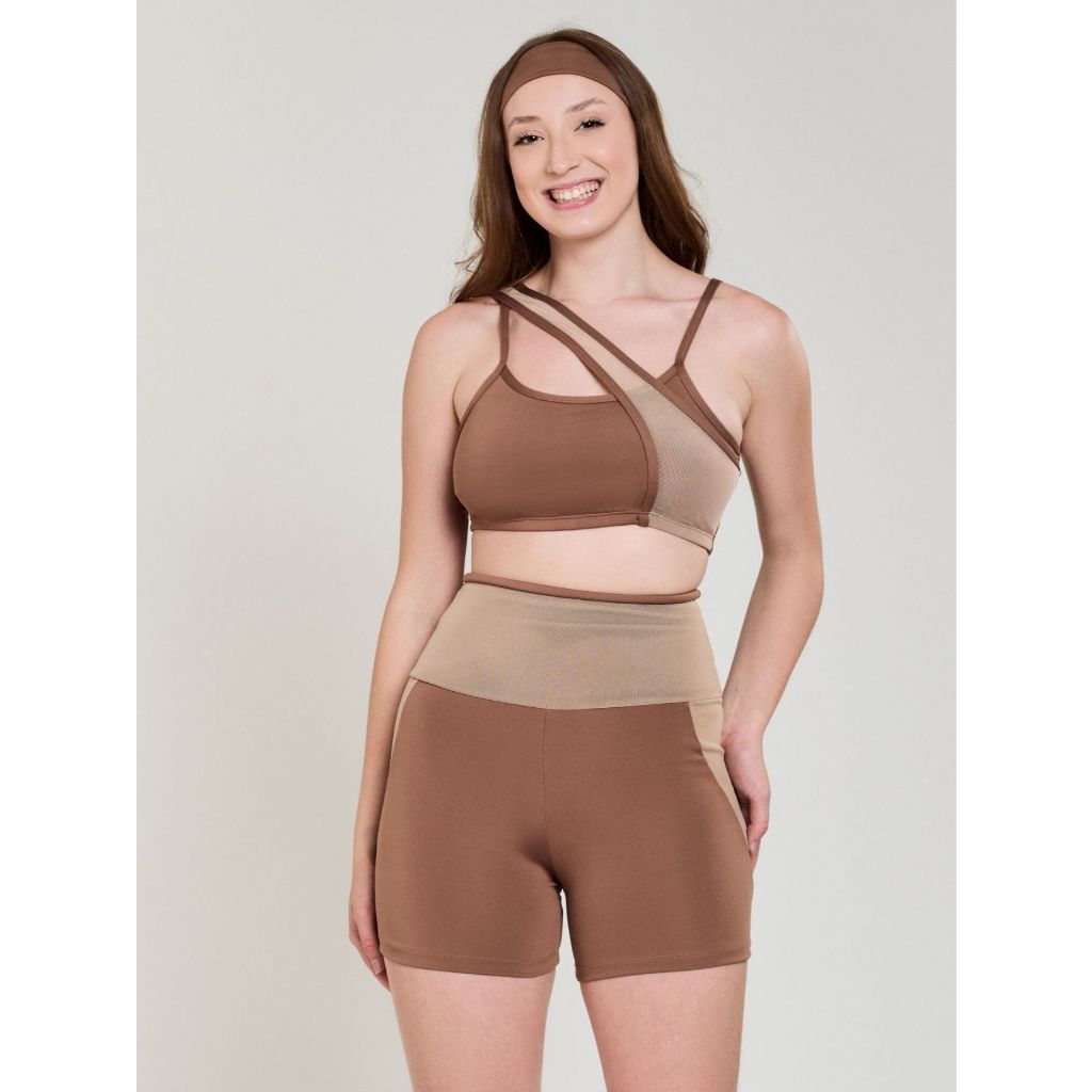 Conjunto Fitness Detalhe Em Tule (bermuda+top) Academia 11172/11174 em Oferta na Shopee