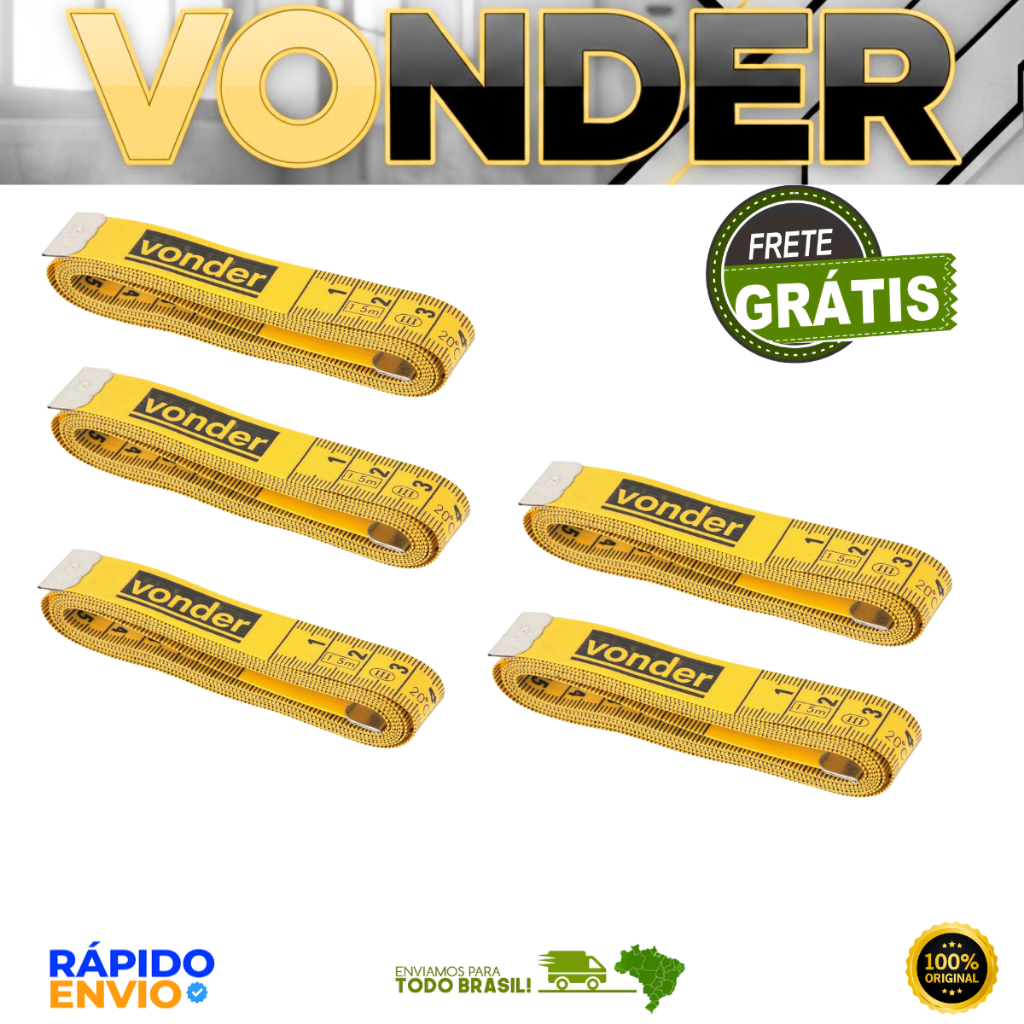 Kit 5 Fitas Métricas 1,5 Metros Medidas Para Costura e Corpo Geral Vonder Oferta Premium