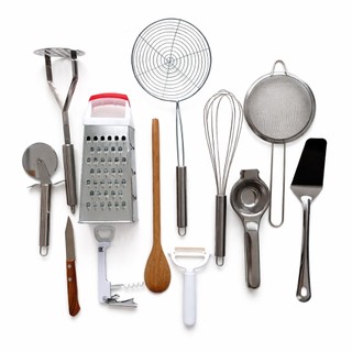 Kit 12 Utensílios De Cozinha Inox E Madeira Completo Premium
