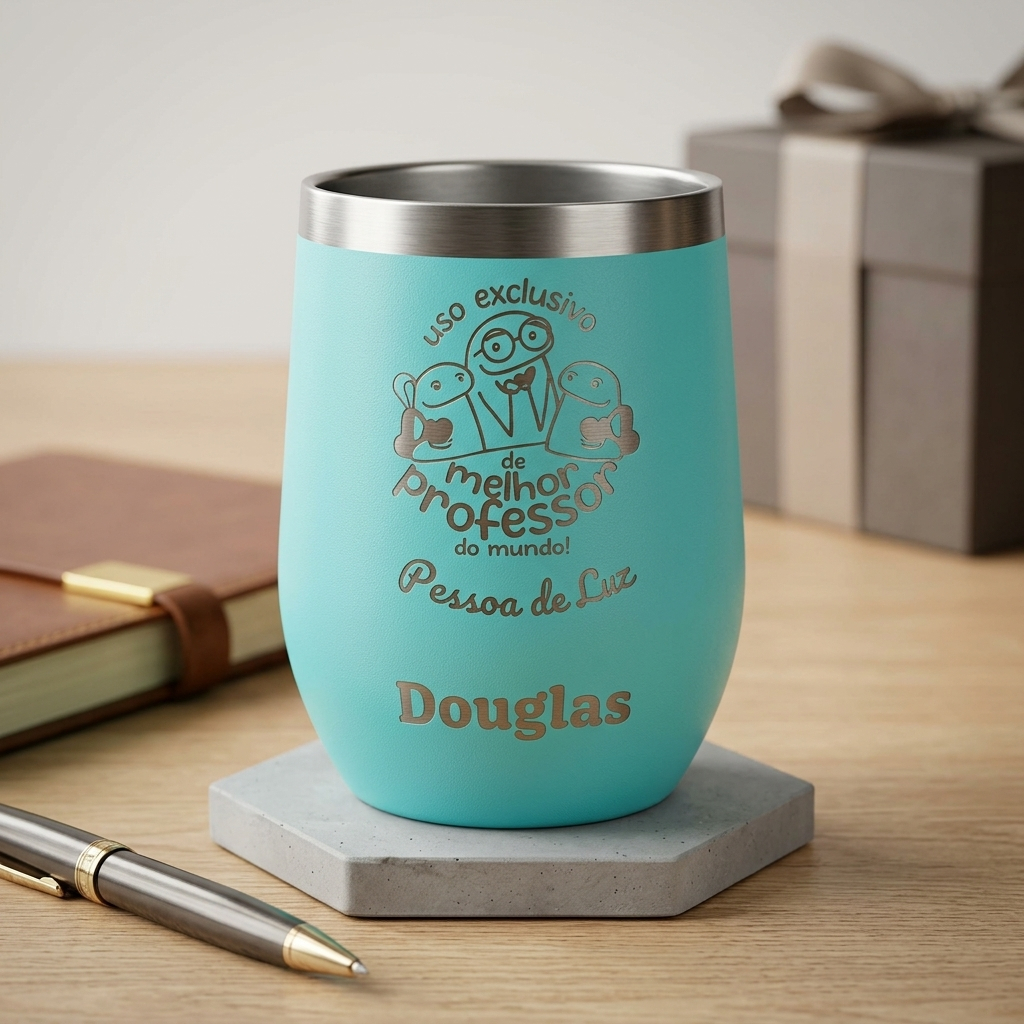 Copo Térmico Cuia 350ML Inox Com Tampa Ovo Personalizado Time Nome Tampa De Vedação