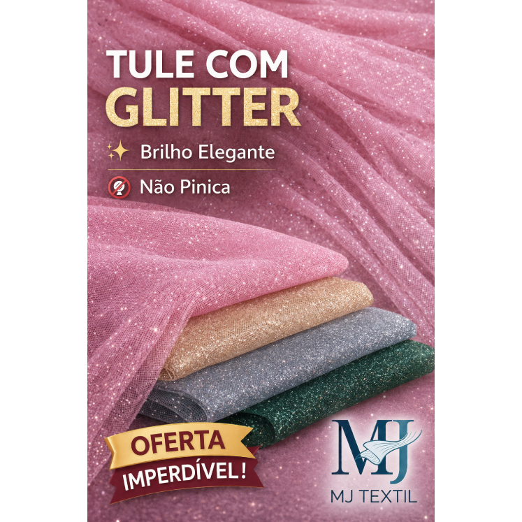 Tule com Glitter 1 Metro – Brilho Elegante, Não Pinica, Ideal para Vestidos e Festas (Várias Cores)