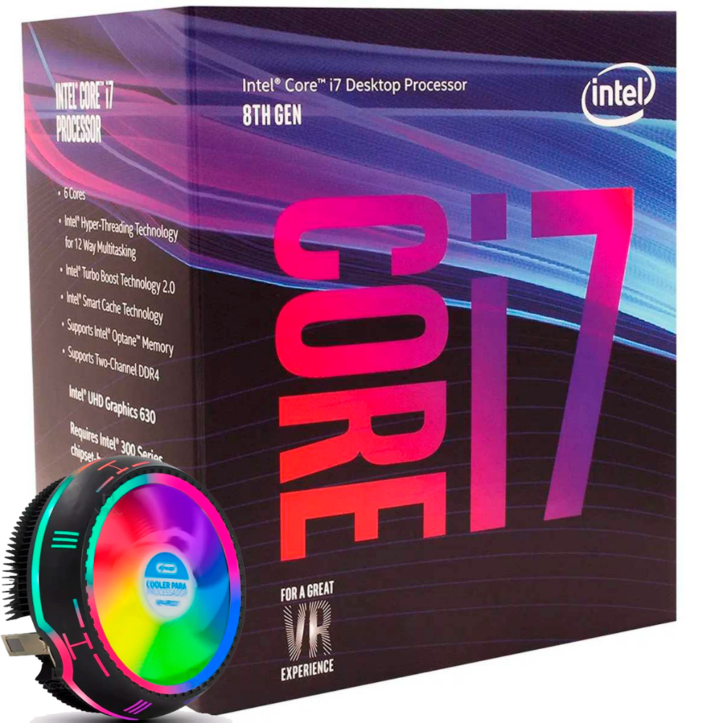 Processador Gamer Intel Core i7 8700 4.60GHz Turbo Cache 12MB 6 Core 12 Threads LGA 1151 + Cooler RGB