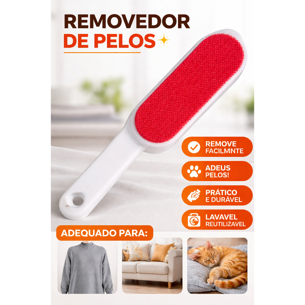 Escova Removedora de Pelos Reutilizável para Sofá e Roupas
