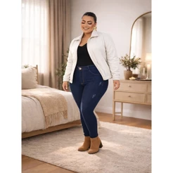 Calça Jeans Feminina Plus Size Cintura Alta Skinny Com Lycra Levanta Bumbum Tamanho Grande Stillger