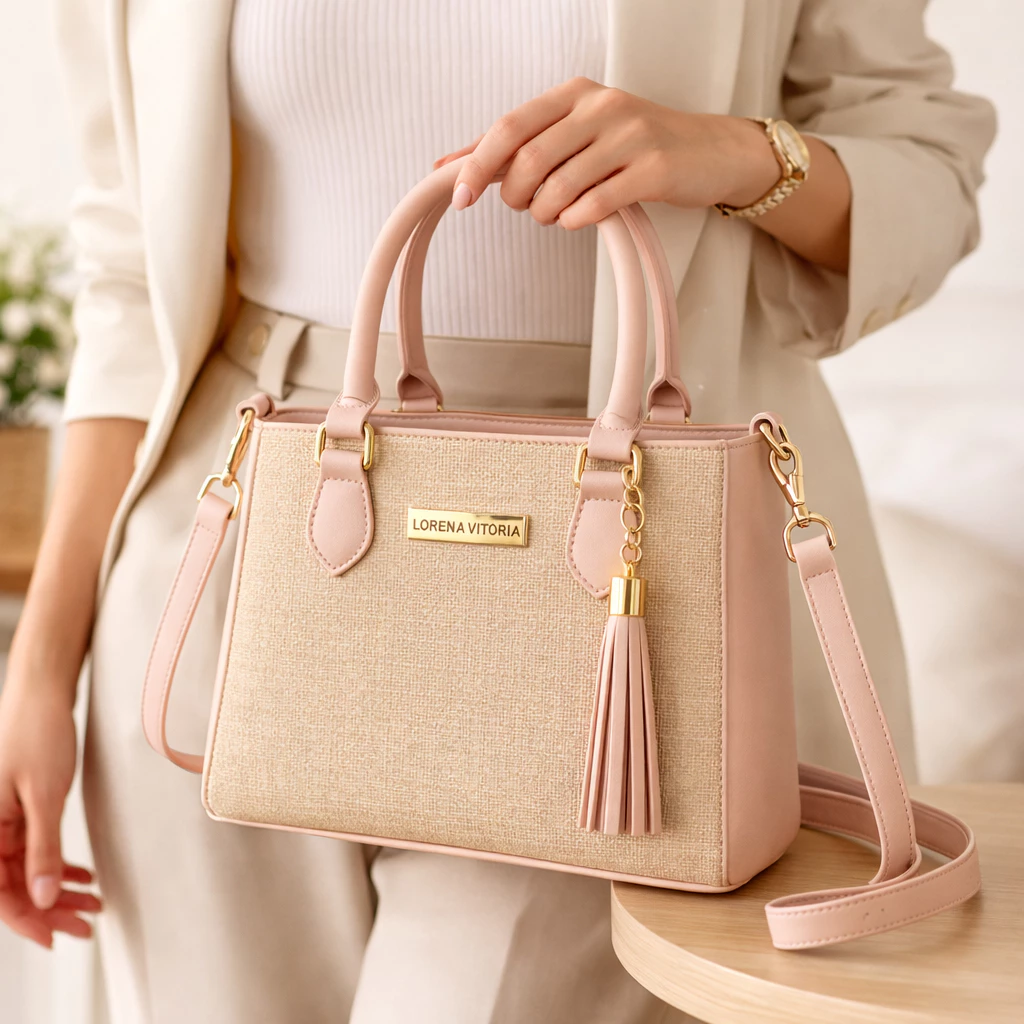 Bolsa Feminina Lorena Vitória Palha Luxo Alça Dupla Transversal Elegante — imagem 1
