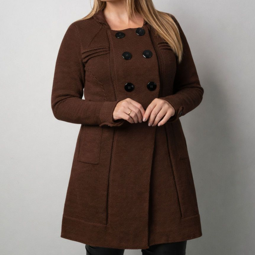 Casaco Longo Tricot Premium Feminino Botões Sorbetudo Elegante Inverno 20374