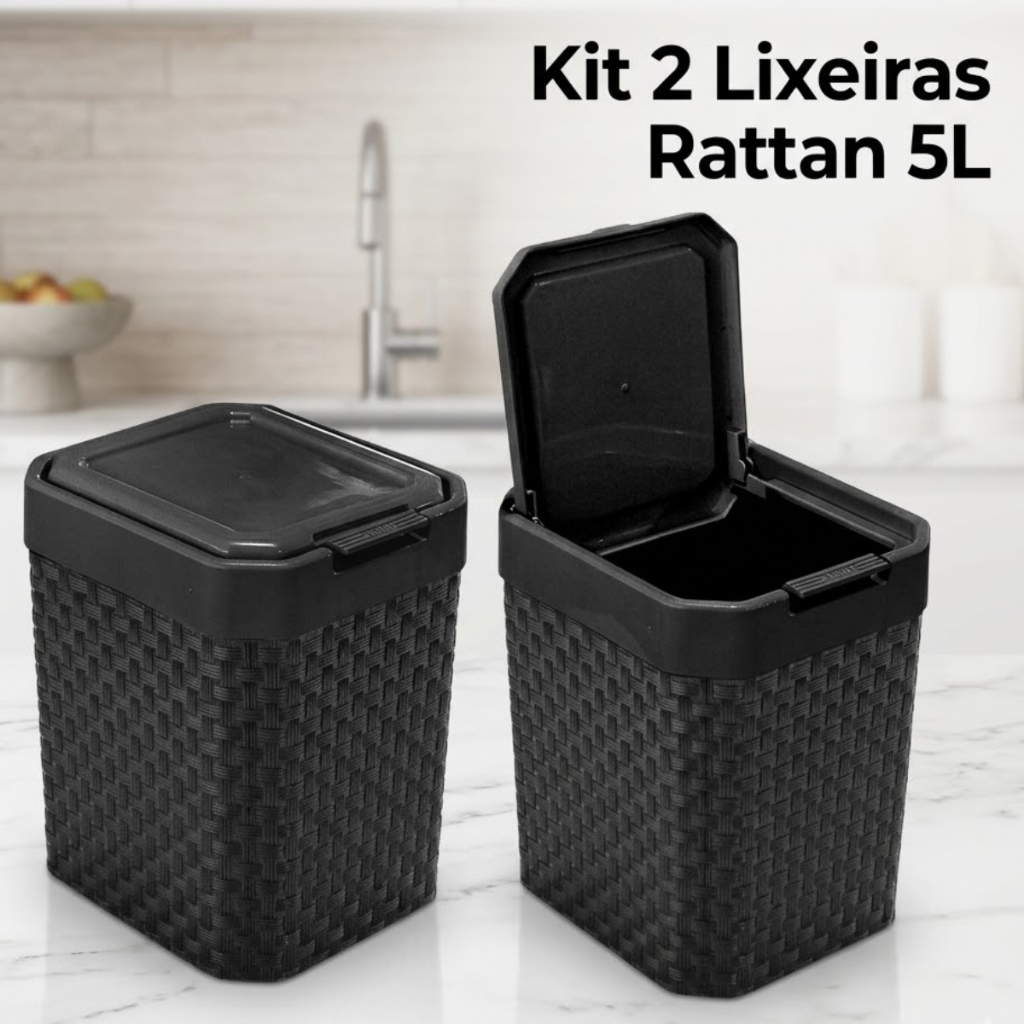 Kit 1 Ou 2 Lixeiras Rattan 5 Litros Tampa Click Banheiro Lavabo Cozinha Compacta Decorativa em Oferta na Shopee
