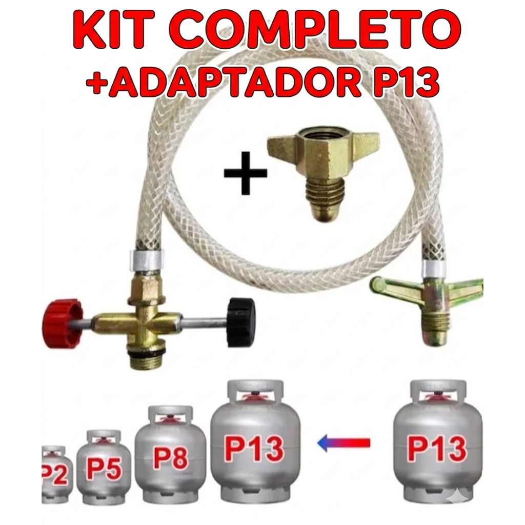 Kit Mangueira De Gás Encanado Registro Técnico Fogão Instalação Pressão Com Adaptador P13 Para P2 Kg Botijão