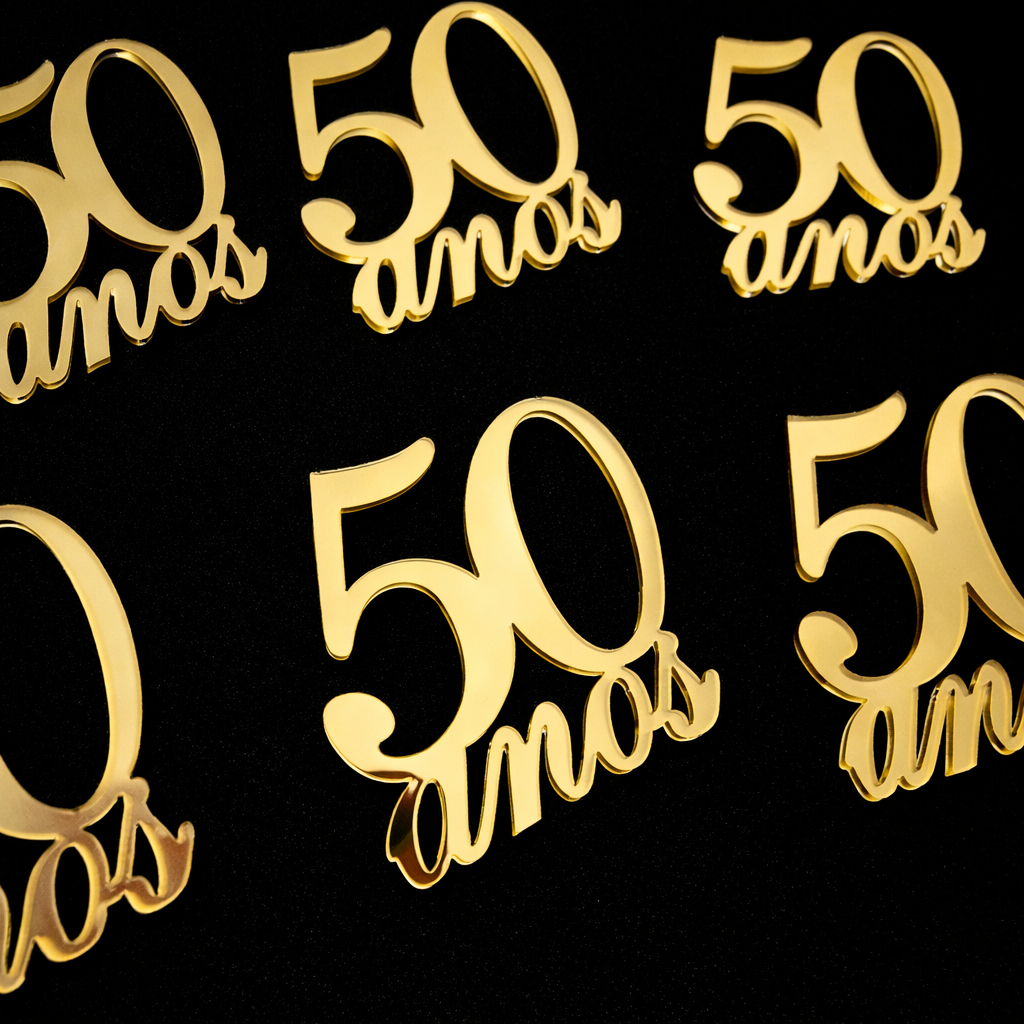 Aplique Acrílico Espelhado Dourado, Idade -15 anos - 25 anos - 50 Anos 4CM e outros modelos.